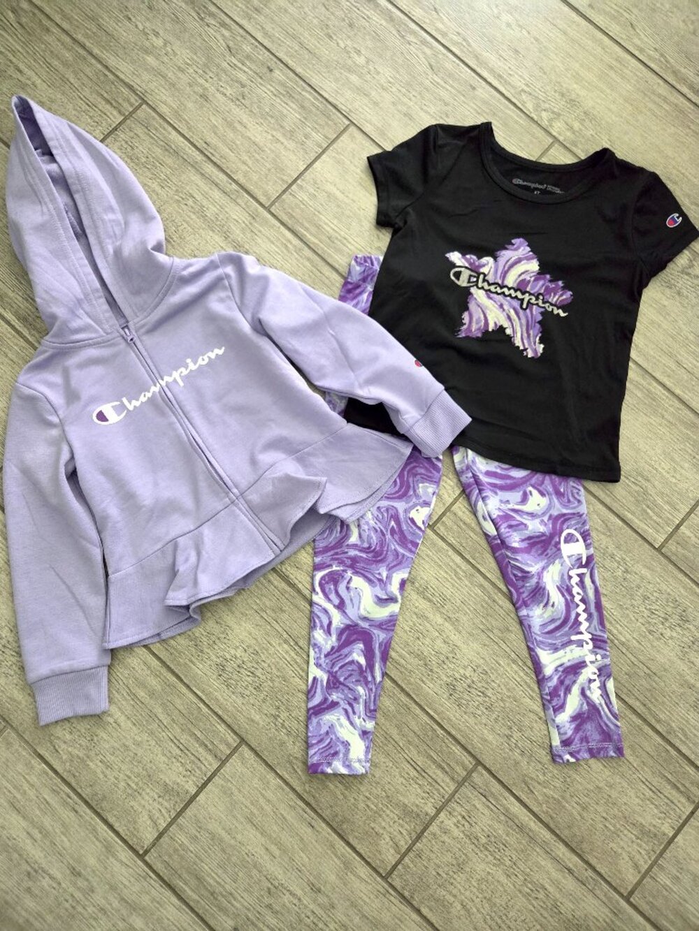 Champion Toddler Girls 3 Piece Outfit Purple Black Tie-Dye Size 4T